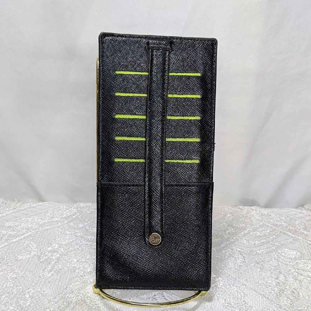 Abas Black Saffiano Leather Card File With Green Contrast, Unisex, Travel